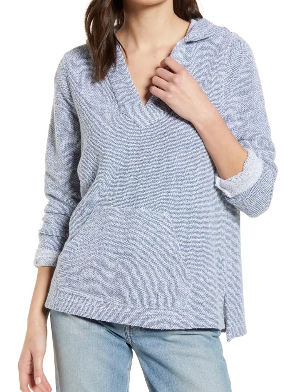 Faherty White and Light Blue Knit Hoodie with pocket S